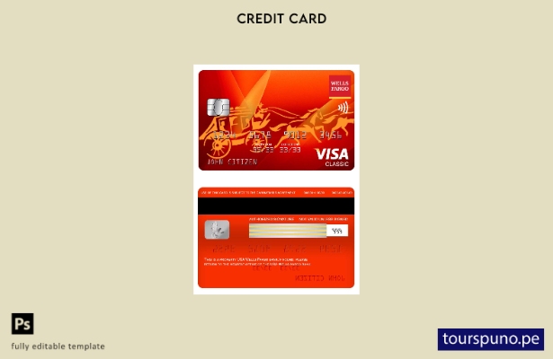 lista para imprimir plantilla de tarjeta clásica de visa bancaria de Wells Fargo